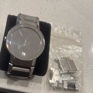 Movado Silver Watch with Metal Band